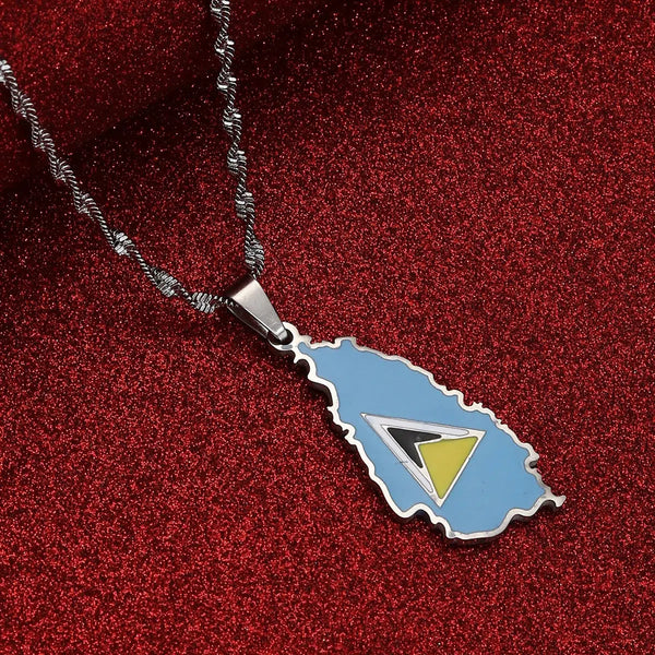 Saint Lucia Flag Map Necklace