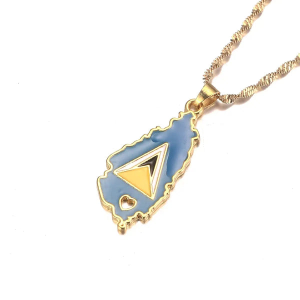 Saint Lucia Flag Map Necklace