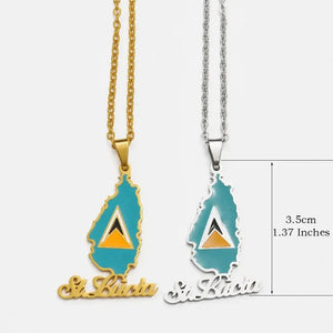 Saint Lucia Flag Map Necklace