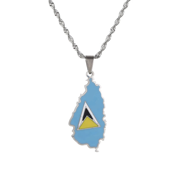 Saint Lucia Flag Map Necklace