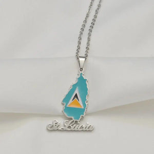 Saint Lucia Flag Map Necklace