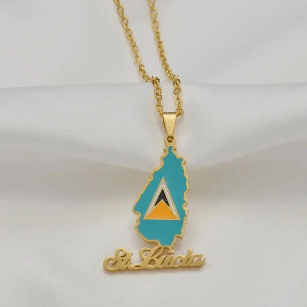 Saint Lucia Flag Map Necklace