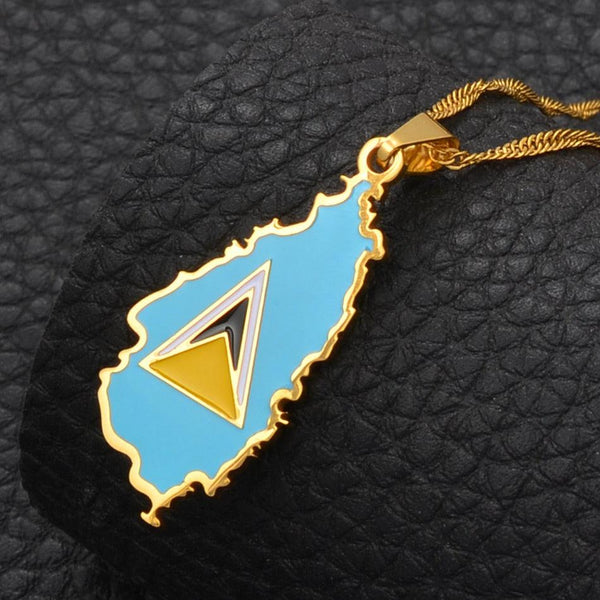 Saint Lucia Flag Map Necklace