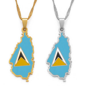 Saint Lucia Flag Map Necklace