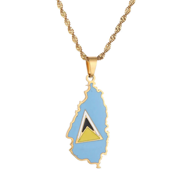 Saint Lucia Flag Map Necklace