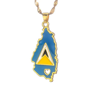 Saint Lucia Flag Map Necklace