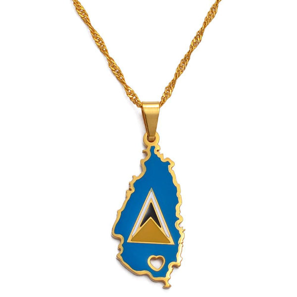 Saint Lucia Flag Map Necklace