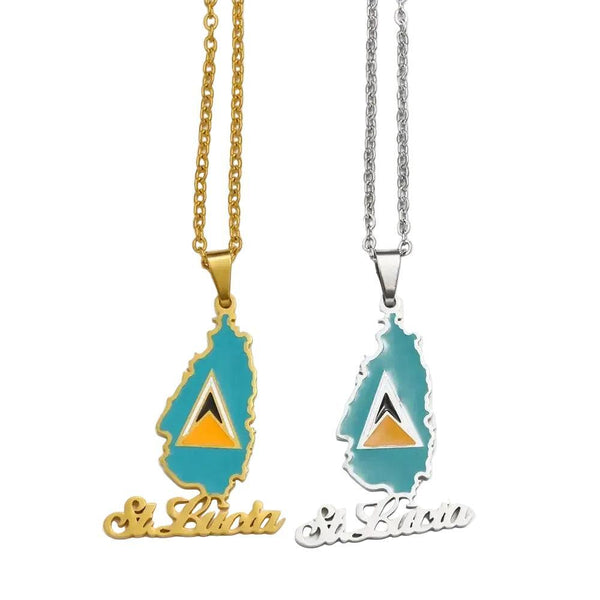 Saint Lucia Flag Map Necklace