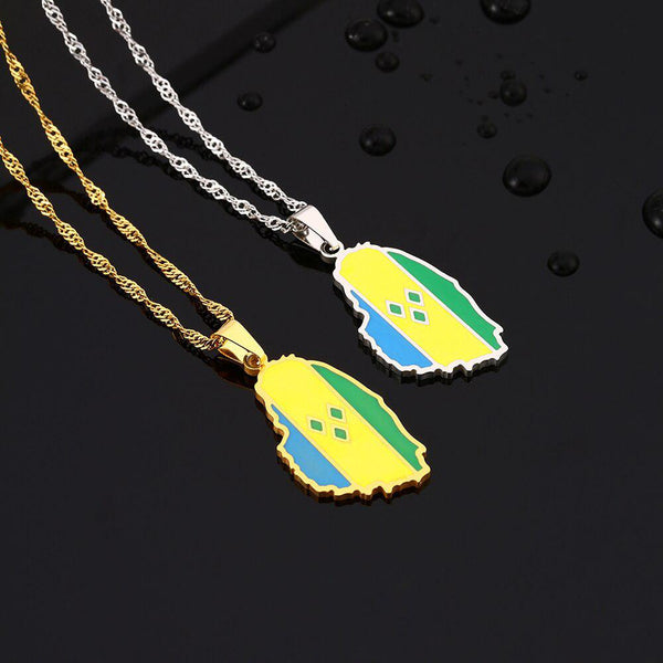 Saint Vincent Flag Map Necklace