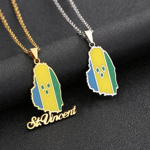 Saint Vincent Flag Map Necklace