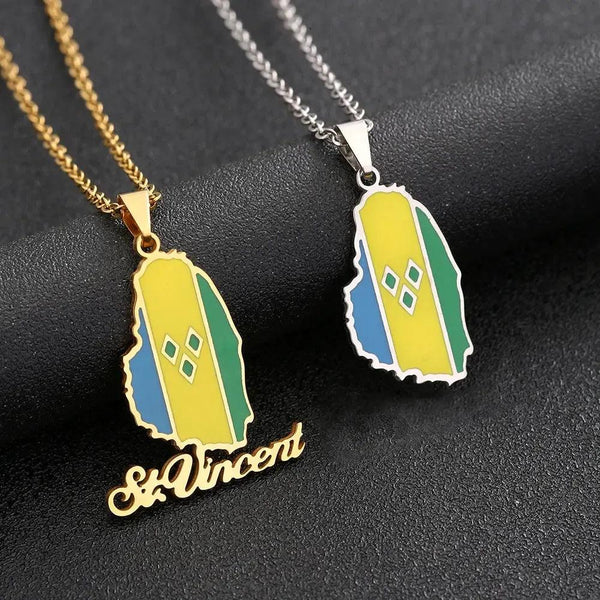 Saint Vincent Flag Map Necklace