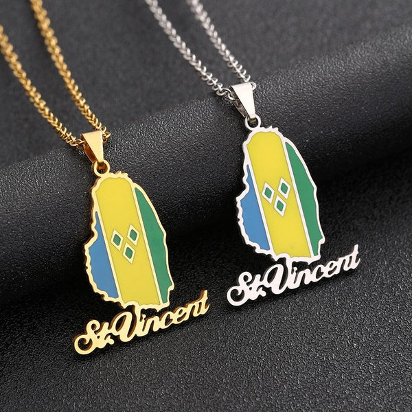 Saint Vincent Flag Map Necklace