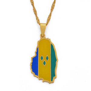 Saint Vincent Flag Map Necklace