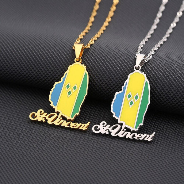 Saint Vincent Flag Map Necklace