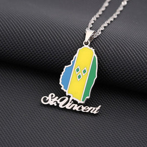 Saint Vincent Flag Map Necklace