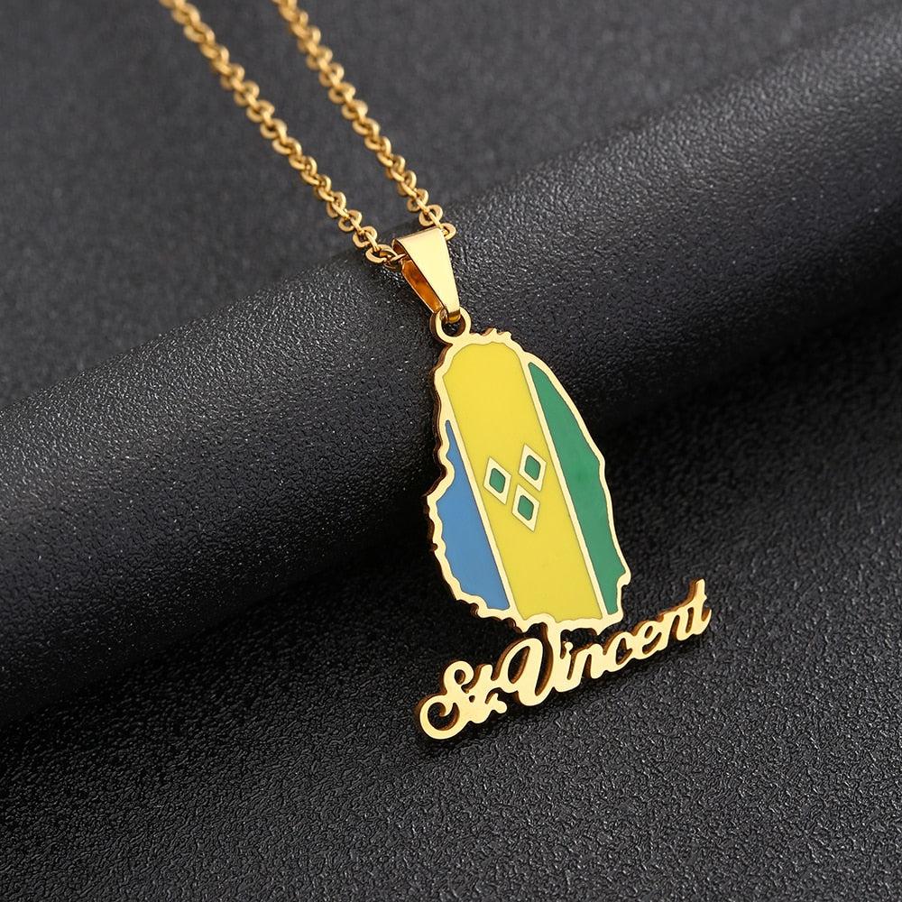 Saint Vincent Flag Map Necklace