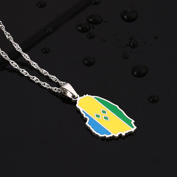 Saint Vincent Flag Map Necklace