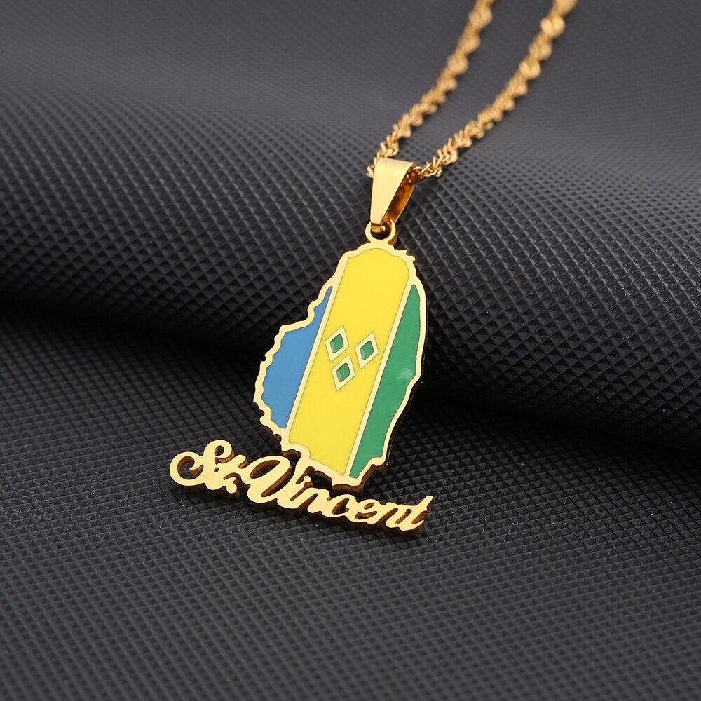 Saint Vincent Flag Map Necklace