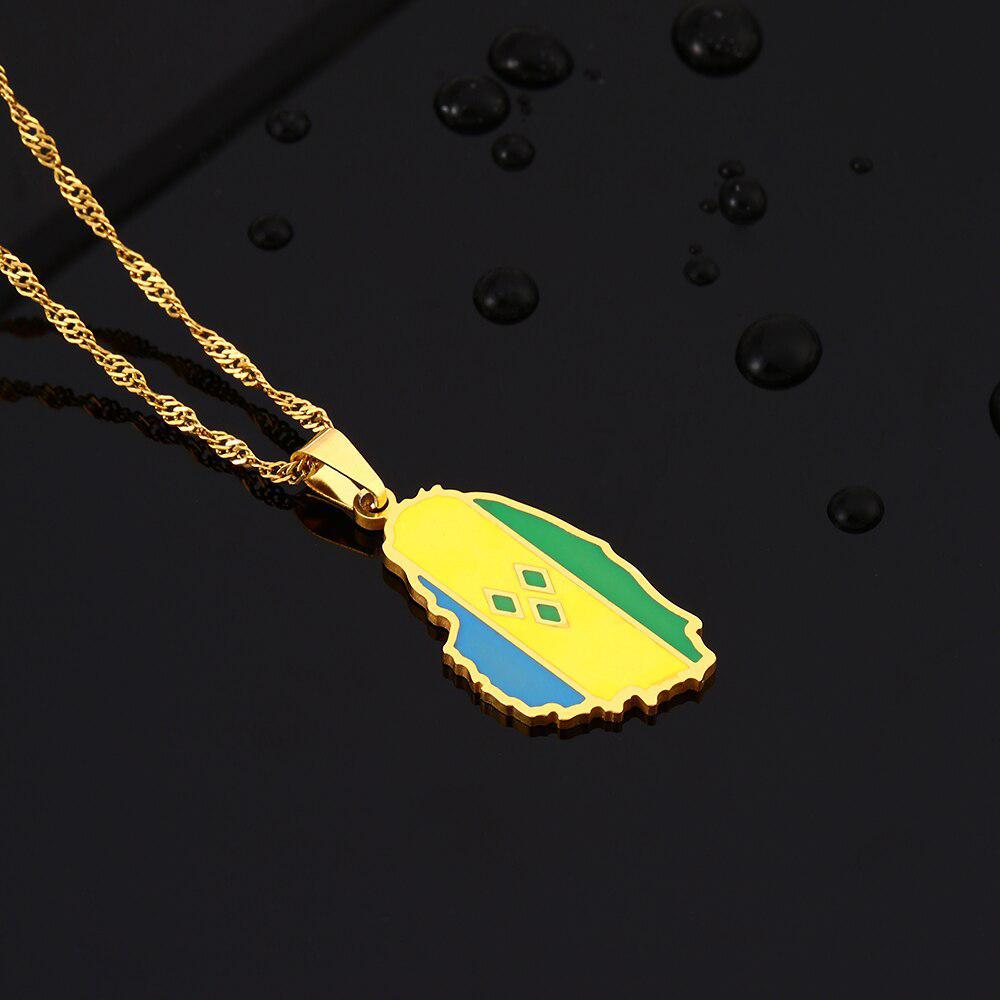 Saint Vincent Flag Map Necklace