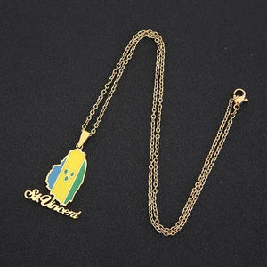 Saint Vincent Flag Map Necklace