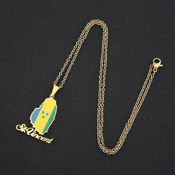 Saint Vincent Flag Map Necklace