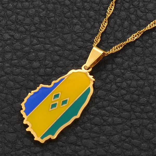 Saint Vincent Flag Map Necklace