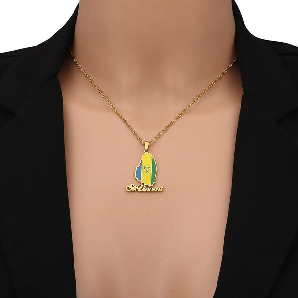 Saint Vincent Flag Map Necklace