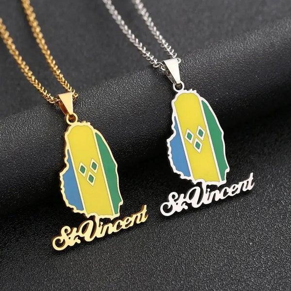 Saint Vincent Flag Map Necklace