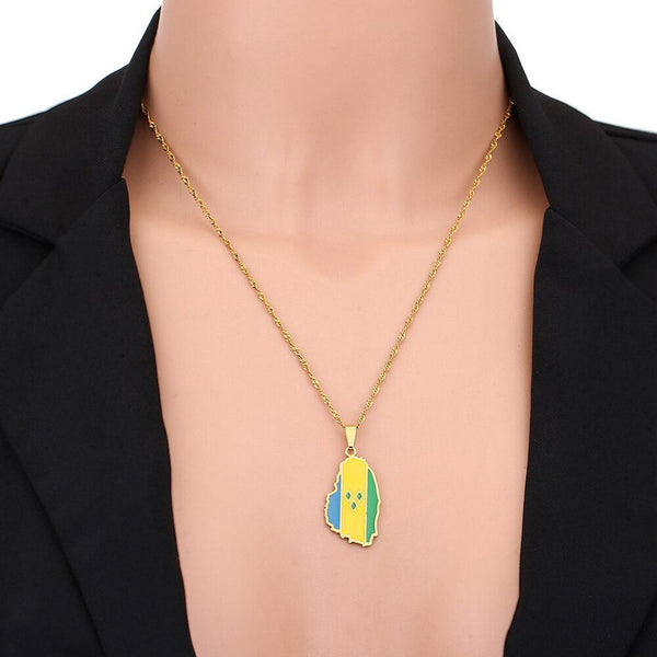 Saint Vincent Flag Map Necklace