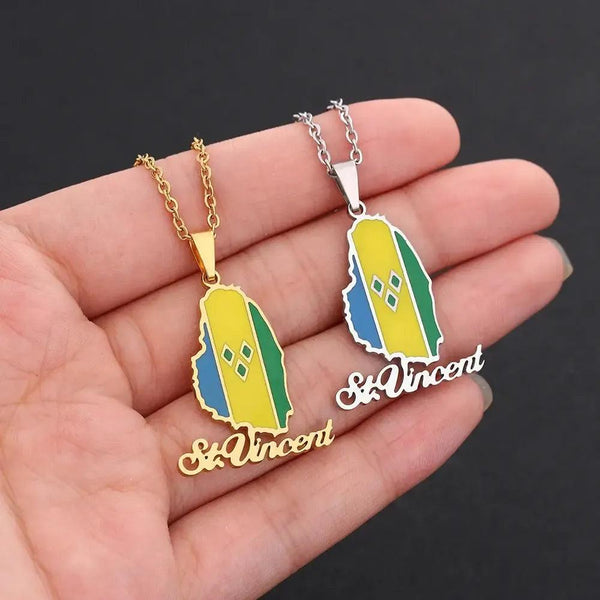 Saint Vincent Flag Map Necklace