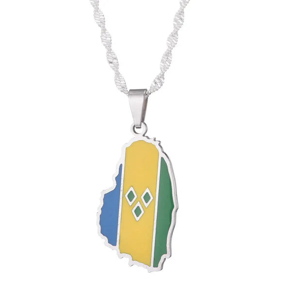 Saint Vincent Flag Map Necklace