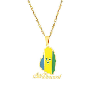 Saint Vincent Flag Map Necklace