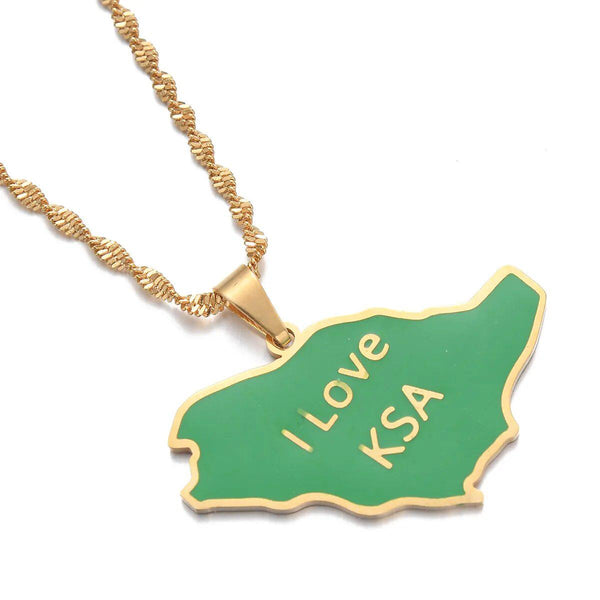 Saudi Arabia Flag Map Necklace