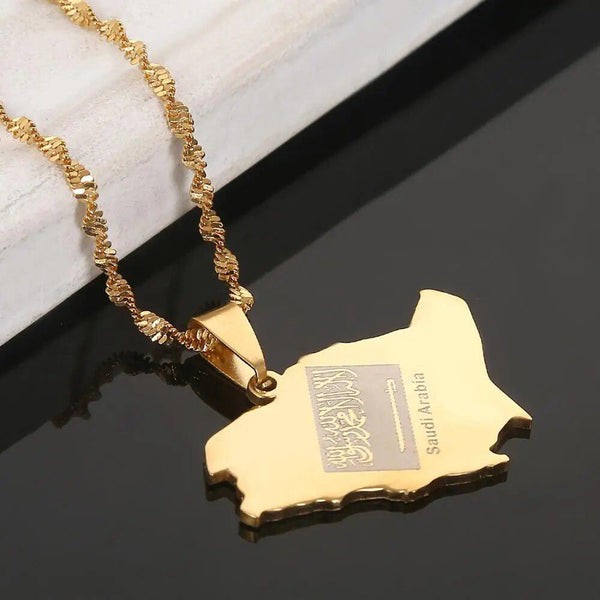 Saudi Arabia Flag Map Necklace