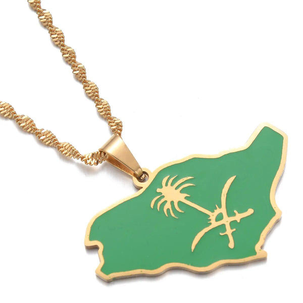 Saudi Arabia Flag Map Necklace