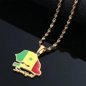 Senegal Flag Map Necklace