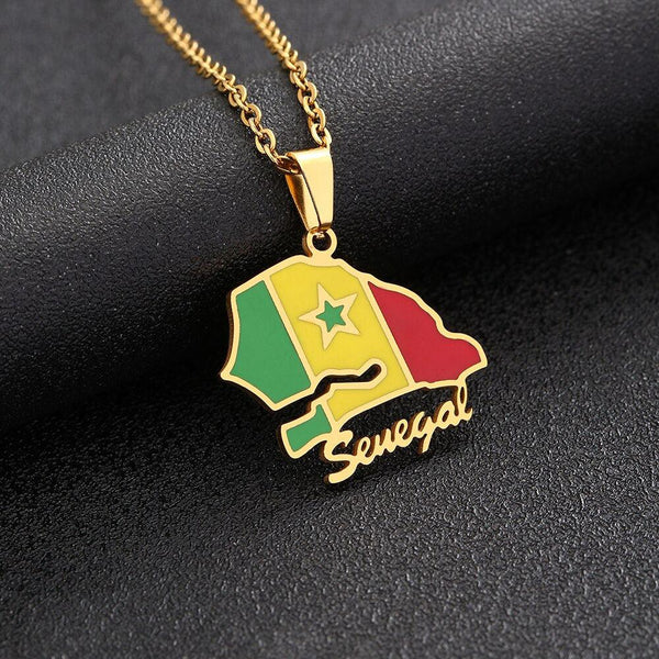 Senegal Flag Map Necklace