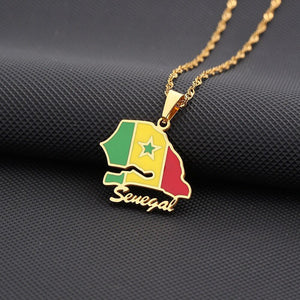 Senegal Flag Map Necklace