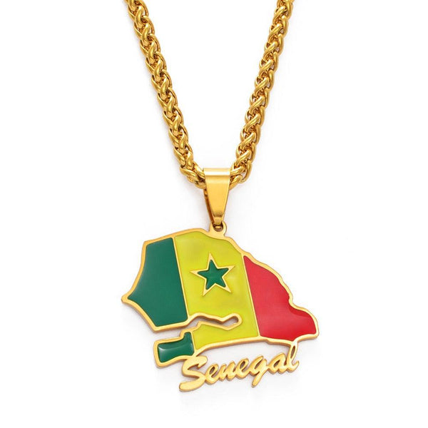 Senegal Flag Map Necklace