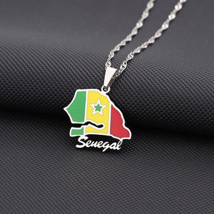 Senegal Flag Map Necklace