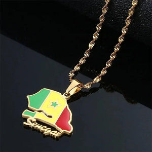 Senegal Flag Map Necklace