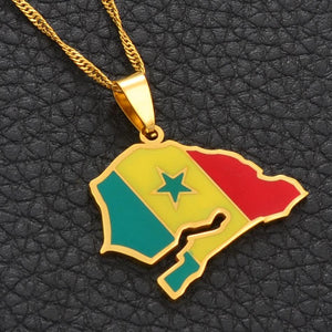 Senegal Flag Map Necklace