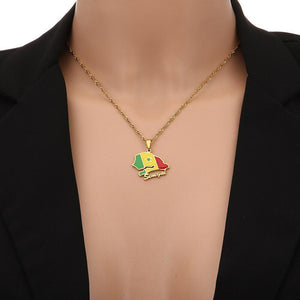 Senegal Flag Map Necklace