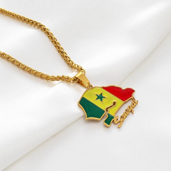 Senegal Flag Map Necklace