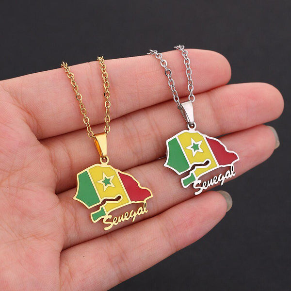 Senegal Flag Map Necklace