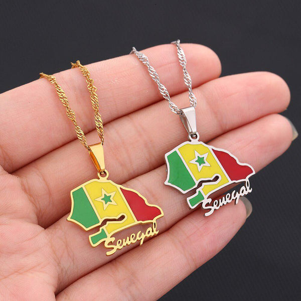 Senegal Flag Map Necklace