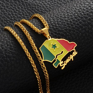 Senegal Flag Map Necklace