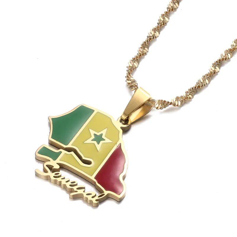 Senegal Flag Map Necklace