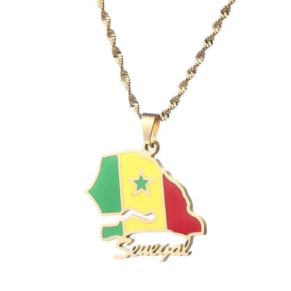 Senegal Flag Map Necklace