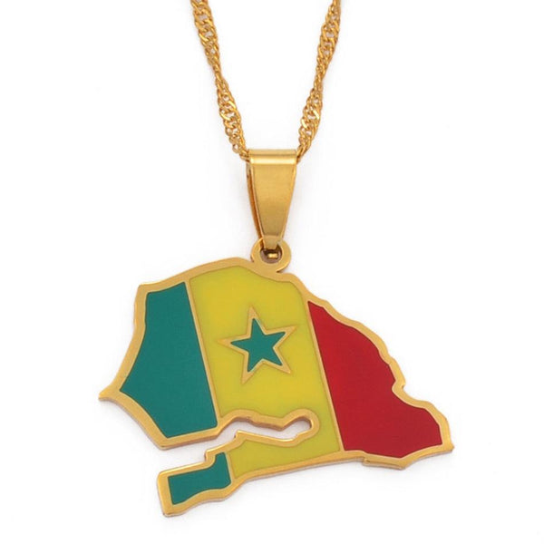 Senegal Flag Map Necklace